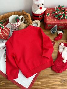 SHEIN 4 件套家庭装圣诞套装 - 妈妈和我：小男孩、小女孩休闲可爱圣诞帽、驯鹿、红色圣诞毛衣圆领套头衫，适合秋冬季、居家、郊游、圣诞派对 - 紅色 - 查看 7