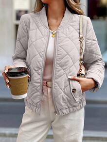 EMERY ROSE Chaqueta con cuello de béisbol con cremallera para mujer, otoño/invierno - Gris - Ver 6