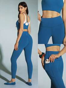 GLOWMODE Legging FeatherFit™ Pinggang Tinggi dengan Kantong Samping 24 inci - Blue Ambition - View 7