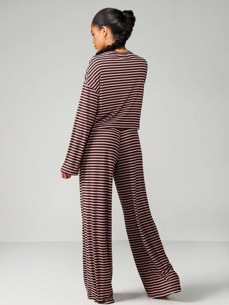 Missguided x Playboy Striped Long Sleeve Co-Ord Set Casual Lounge Wear Two Piece Outfit