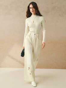 Cévolie 女式米色激光镂空口袋细节裤 - 米色 - 查看 5