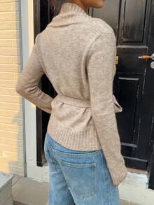 SHEIN Unity Women's Casual Wrap Around Long Sleeve Knit Cardigan, Versatile Tie Front