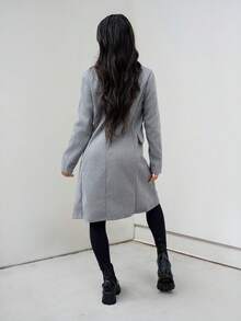 SAYEHFBABY 秋冬休閒純色雙排扣大衣，適合女性與嬌小女性 - 灰色 - 查看 2