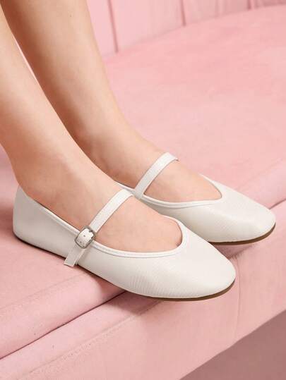 CUCCOO DOLLMOD 2025 Autumn New Women's Casual Beige Lizard Pattern Round Toe Mary Jane Flats With Buckle Strap, Comfortable Memory Foam Arch Support Thick Insole