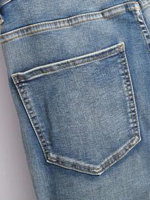 Manfinity Homme 男士修身破洞口袋休闲牛仔裤 男士破洞牛仔裤 街头潮流牛仔裤 - 淺色水洗藍 - 查看 6