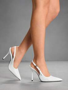 CUCCOO SZL Giày cao gót mũi nhọn hở gót màu trơn dành cho nữ, thích hợp cho dịp Giáng sinh. - trắng - Xem 10