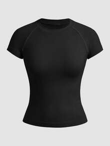 Gameset SHEIN Sport Women's Solid Color Crew Neck Raglan Short Sleeve Seamless Sports T-Shirt - Multicolor - View 7