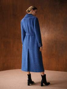 MOTF PREMIUM 羊毛翻领系腰带大衣，秋冬 - 寶藍色 - 查看 4