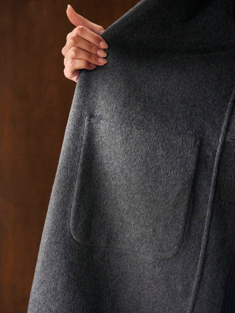 WOOL ELEGANT LONG FRINGED WOOL COLLAR COAT, AUTUMN/WINTER