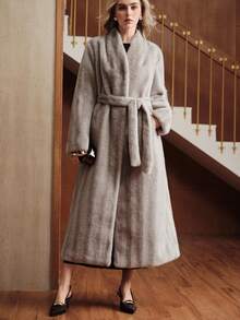 Uhlyne 时尚水貂皮长款大衣，秋冬新品 - 淺灰色 - 查看 5