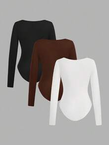 SHEIN EZwear 3 件套女士圆领长袖紧身衣套装，适合春秋季节 - 彩色 - 查看 2