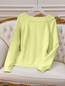SHEIN LUNE 全新秋冬露肩独特性感奢华高端女式毛衣 - 淡黃色 - 查看 2