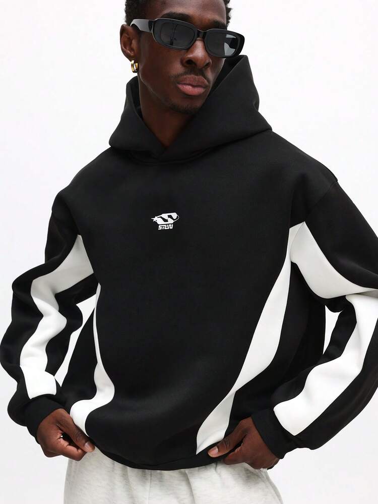 Pullover Hoodie With Color Block Panels