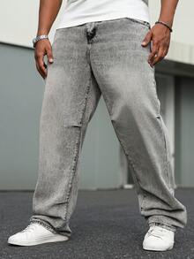 Manfinity Homme 大码男士休闲宽松街头牛仔裤 - 灰色 - 查看 4