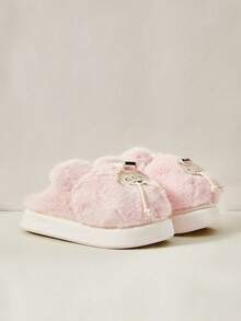 Cuccoo Cute Pink Big Head Animal Plush Closed Toe Thick Sole Warm Indoor Slippers For Women, Autumn/Winter