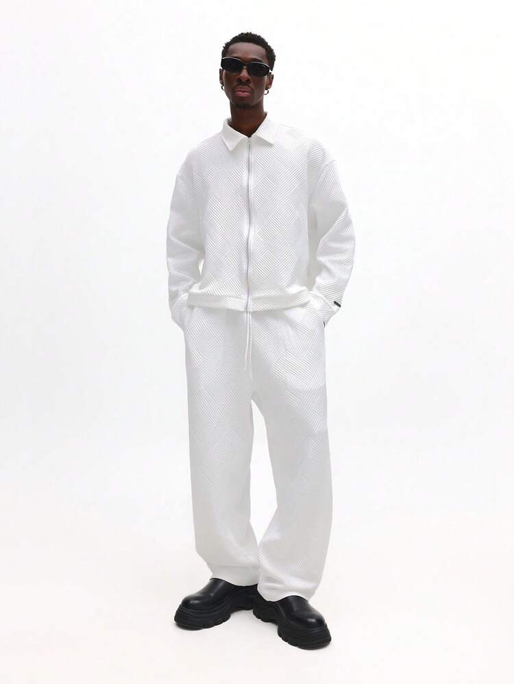 Textured White Co-Ord Set With Zip Jacket