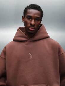 PLAYBOY X SUMWON Áo hoodie dáng rộng Essentials có túi cong ở giữa, áo chui đầu mặc thường ngày, đồ mặc nhà mùa đông thoải mái - màu nâu - Xem 3