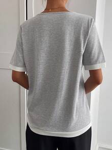Áo thun nữ dáng rộng tay ngắn màu xám thường ngày dáng rộng thường ngày - Xám - Xem 2