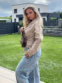 Jeta Ari New Khaki Three-Dimensional Pocket Belt Women's Trench Coat - Khaki - View 5