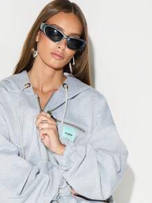 KIZN Scuba Style Oversized Zip Through Hoodie With Drawstring And Shoulder Pad Details Casual Streetwear - Grey - View 5