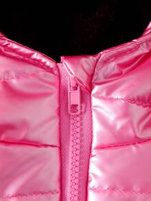 Elladie kids Young Girl' Casual Pink Metallic Coated Quilted Padded Long Sleeve Padded Coat, Warm For Winter - Hot Pink - View 5