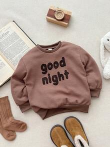 Blossori Young Boys French Elegant Letter Embroidered Crew Neck Long Sleeve Sweatshirt/Jogger Pants Set, Kids Sweat Set,Cozy Fall & Winter Styles - Brown - View 3