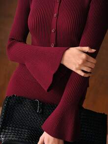 MOTF PREMIUM Elegant Knitted Flare Sleeve Top And Mermaid Hem Skirt Set, Autumn/Winter - Blue - View 3