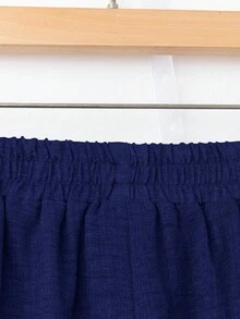 Rusticease Women's Casual Solid Color Wide Leg Pants Navy Blue - Blue - View 6