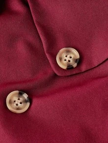 SHEIN MOD Áo khoác dài tay kaki có cổ, tay dài, eo bó & viền loe, phong cách đa năng, áo khoác dài bó eo, viền ô, áo khoác dài kaki, áo khoác dài nữ, trang phục giáo viên cho phụ nữ vào mùa thu/đông - Màu Đỏ Sâu - Xem 3