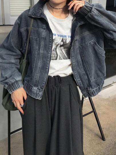 FRIFUL 女式纯色简约日常长袖牛仔夹克