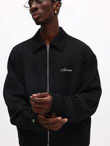 SUMWON Áo khoác Harrington Bomber nam dáng crop fit có khóa kéo phía trước và cổ bẻ, thích hợp mặc thường ngày - màu đen - Xem 3