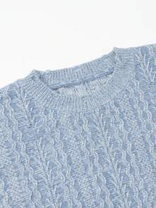 Manfinity CasualKnits 男士休闲麻花图案圆领长袖毛衣，秋冬男士针织休闲蓝色毛衣 - 藍色 - 查看 3