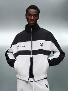 PLAYBOY X SUMWON Veste à col entonnoir zippée color block, streetwear d'hiver