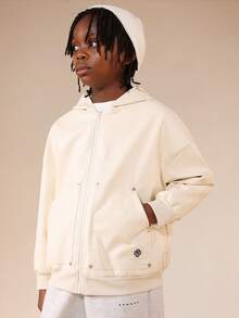 SUMWON Tween Slouchy Zip Up Hoodie Jacket With Ribbed Cuffs And Waistband For School Casual Wear - Apricot - View 7