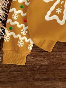 SHEIN 圣诞焦糖饼干图案休闲宽松舒适针织柔软连帽衫和裤子套装，适合秋冬季、街头风格和家居服 - 彩色 - 查看 6