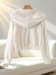 GlowEve 成熟女士仿针织保暖连帽插肩袖高腰修身杏色纽扣装饰短款外套，优雅精致，女士冬季外套，女士冬季，圣诞节，女士圣诞，女士新年 - 杏色 - 查看 2