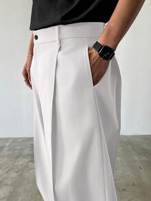 Manfinity Homme Men's Solid Color Casual Pants Men Wide Leg Pants