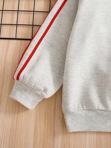 2pcs/Set Tween Boys Casual College Style Side Stripe Contrast Color Pullover Sweatshirt And Jogger Pants Set, Suitable For Autumn/Winter Daily, Commuting And Sports Wear - Light Grey - View 6