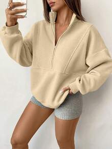 INAWLY 宽松休闲立领半拉链女式连帽衫