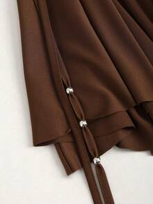 Sweetra Plus Size Women Asymmetrical Hem Cinched Waist Elegant Casual Minimalist A-Line Skirt, Autumn/Winter Fall - Brown - View 3