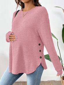 SHEIN Top de lactancia casual de unicolor con botones laterales, otoño/invierno - Rosa - Ver 5