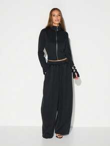 KIZN High Neck Zip Up Cropped Jacket With Full Zipper Closure For Winter Layering And Fall Outerwear - Black - View 6