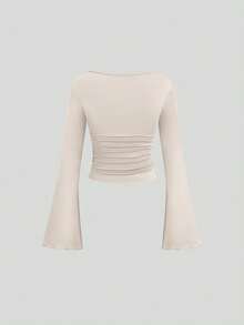 Sweetra Women's Commuting Comfortable Pleated Flare Sleeve Suit Set - Multicolor - View 4