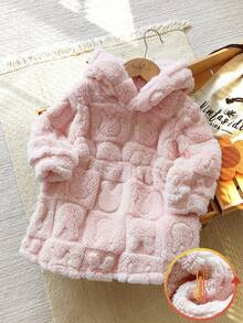 Vintaside Kids Babygirl 女婴秋冬长袖连帽提花毛绒保暖时尚连衣裙，适合居家休闲、户外活动或度假，为秋冬穿着提供舒适时尚的外观 - 粉色 - 查看 6