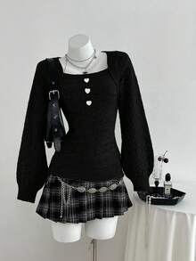 Elamini 可爱心形休闲百搭女式毛衣