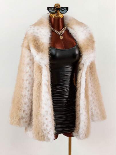  Y2K Amplova Women's Faux Fur Coats, Warm Outdoor Casual Wear For Autumn/Winter Cheetah Print Vintage Fall/Winter