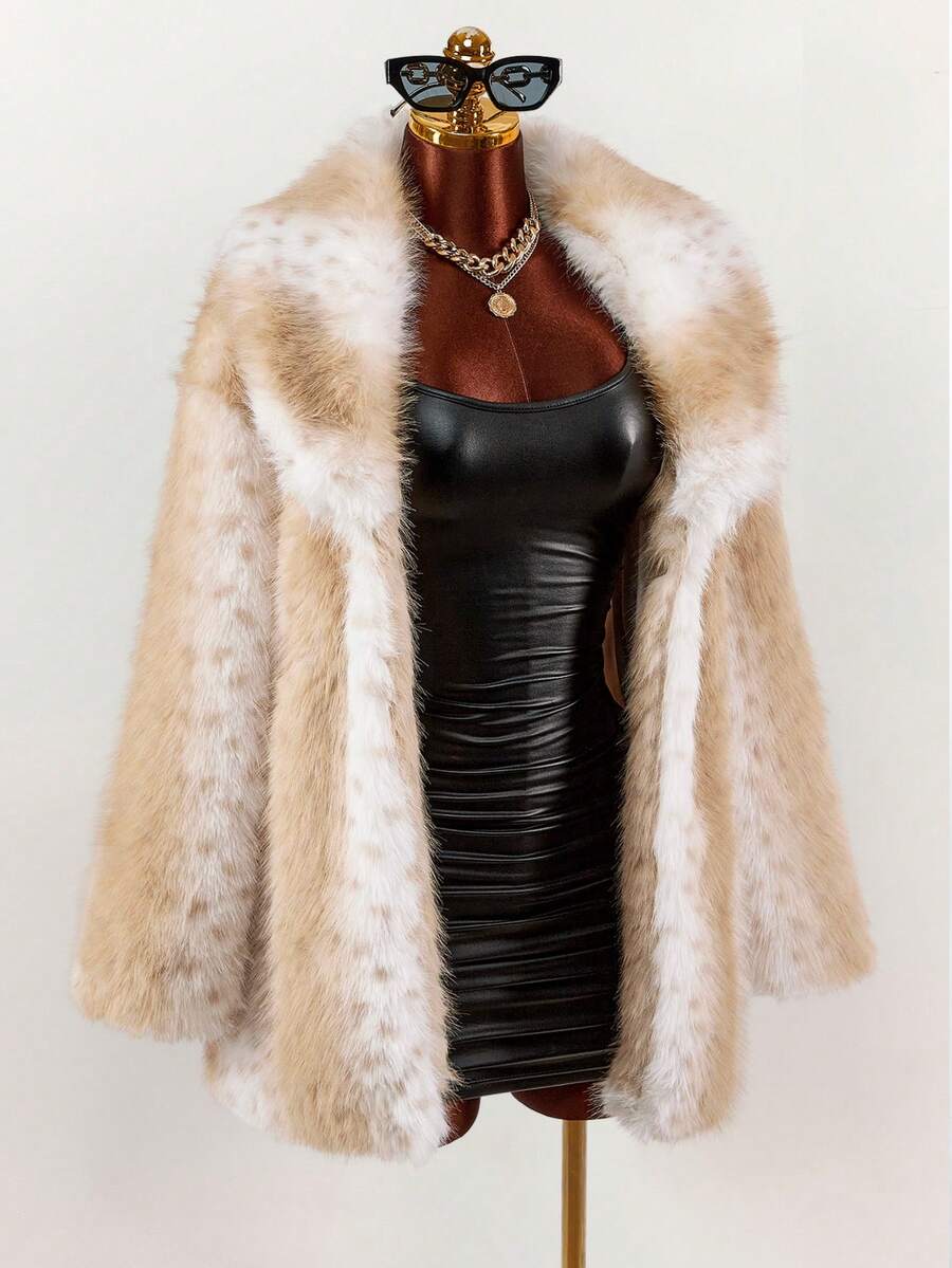 Amplova Áo khoác lông nhân tạo cho nữ, trang phục thường ngày ấm áp khi ra ngoài vào mùa thu/đông - Nhiều màu - Xem 1