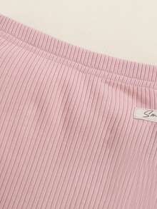 SHEIN 女婴童2入組字母貼布條紋針織緊身打底褲