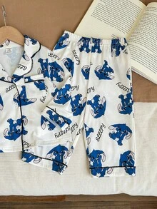 SHEIN Ensemble de vêtements de détente à manches longues en tricot avec motif de dessin animé mignon pour bébé fille - Beige - Voir 5