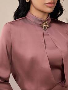 Veilorie Damen einfarbiges minimalistisches Langarm-Abaya-Kleid, Alltagskleidung - Pink - Übersicht 5